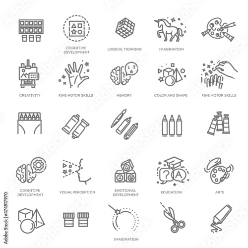 Preschool education. Kids development. Vector icons set