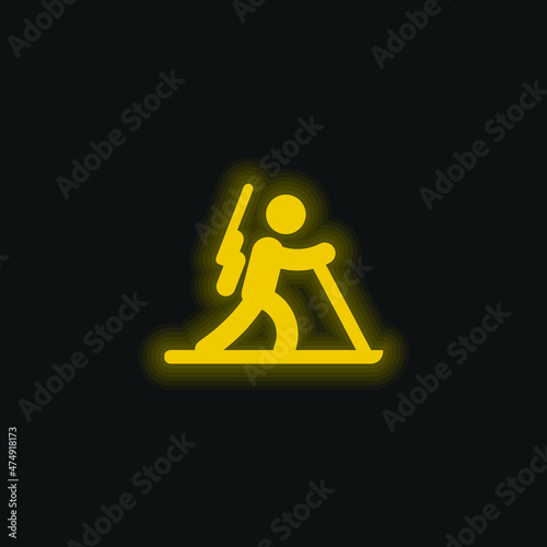 Biathlon yellow glowing neon icon