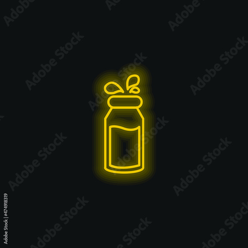Bottle Of Milk With Droplets yellow glowing neon icon