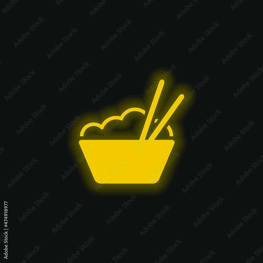 Bowl With Rice And Chopsticks yellow glowing neon icon Bowl With Rice And Chopsticks yellow glowing neon icon