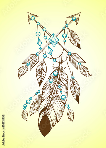 Arrows with feathers and beads
