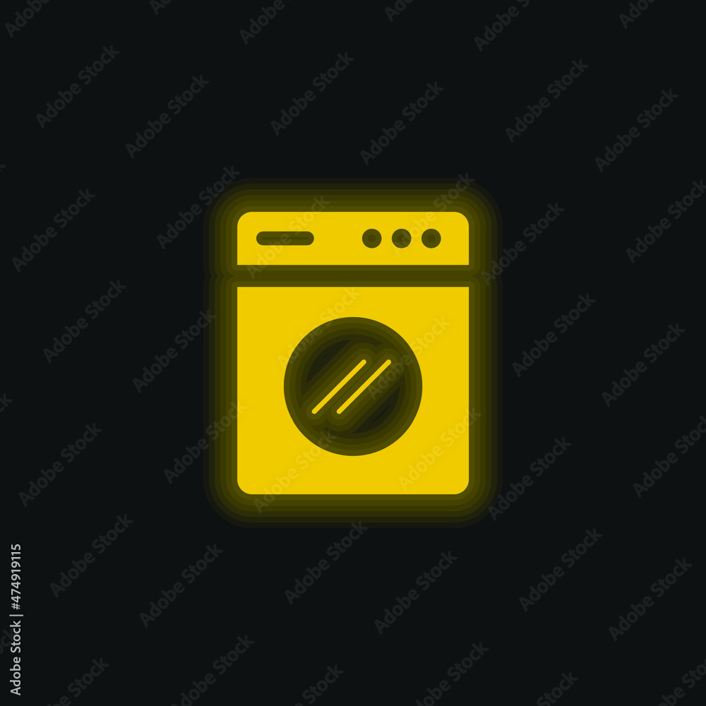 Big Washing Machine yellow glowing neon icon Big Washing Machine yellow glowing neon icon