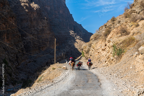 Uzbekistan, Khodja Maykhona Canyon, horse riding into the Canyon