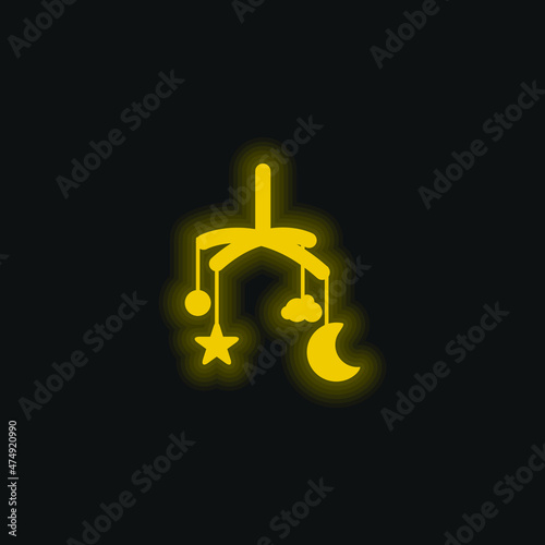 Baby Crib Mobile Toy yellow glowing neon icon