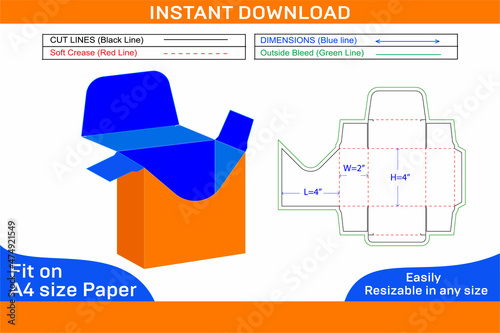 Custom straight tuck end box packaging dieline template and 3d box design vector file Box dieline and 3D box
