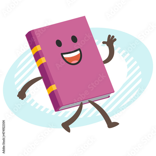 Cartoon Book Character walking and waving his hand