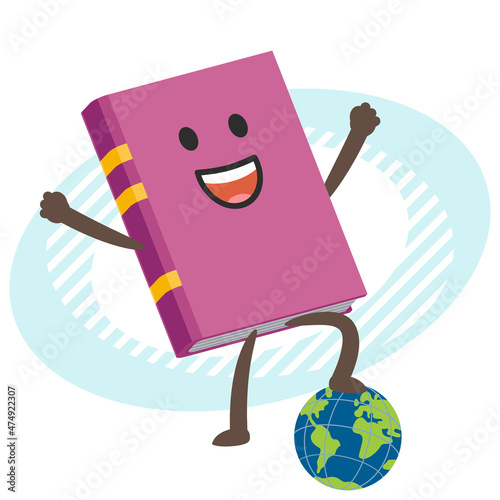 Cartoon Book Character keeping his foot above the planet