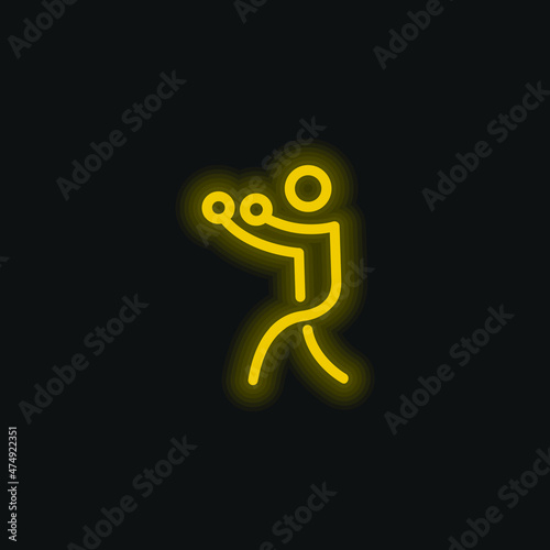 Boxing Stick Man yellow glowing neon icon
