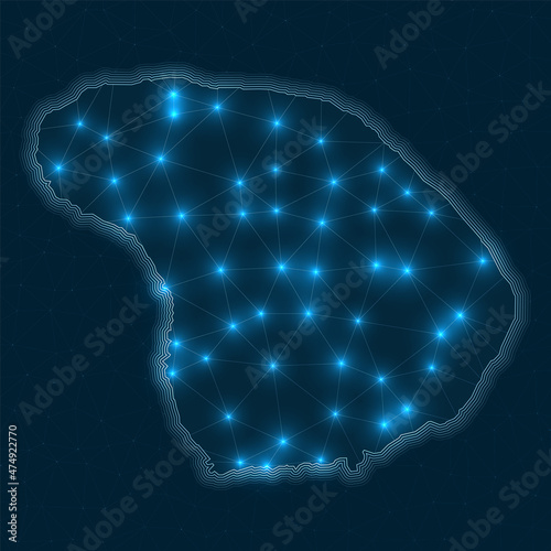 Lanai network map. Abstract geometric map of the island. Digital connections and telecommunication design. Glowing internet network. Superb vector illustration.