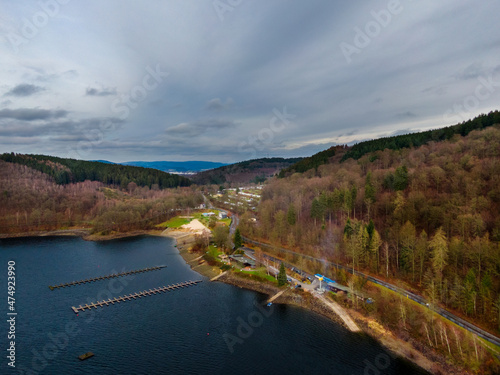 aerial view of river with cliuds photo