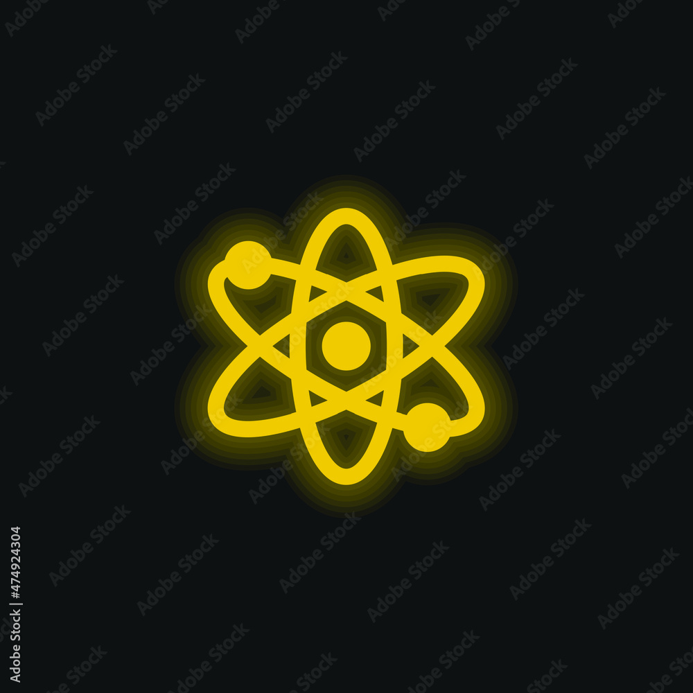 Atom yellow glowing neon icon Atom yellow glowing neon icon