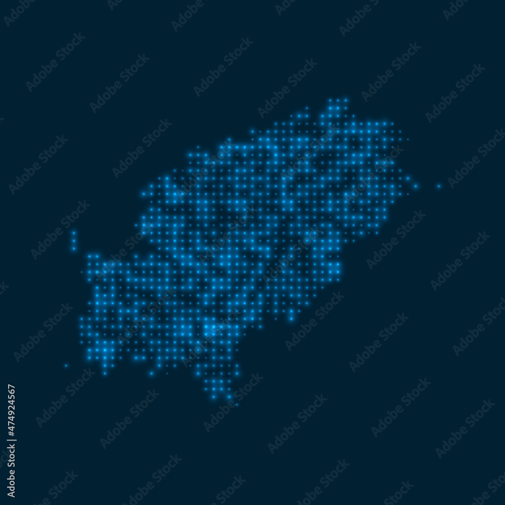 Fototapeta premium Ibiza dotted glowing map. Shape of the island with blue bright bulbs. Vector illustration.