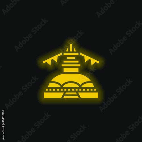 Boudhanath yellow glowing neon icon