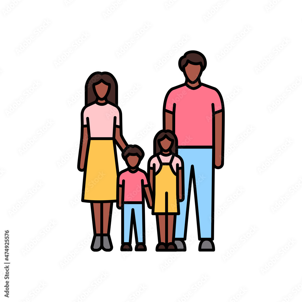 Afro american family olor line icon. Different stages person's life.