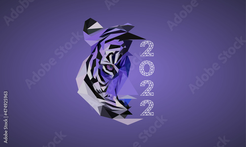 Background with Tiger low poly style. Chinese New Year. 2022 year symbol. Vector illustration. Very Peri color