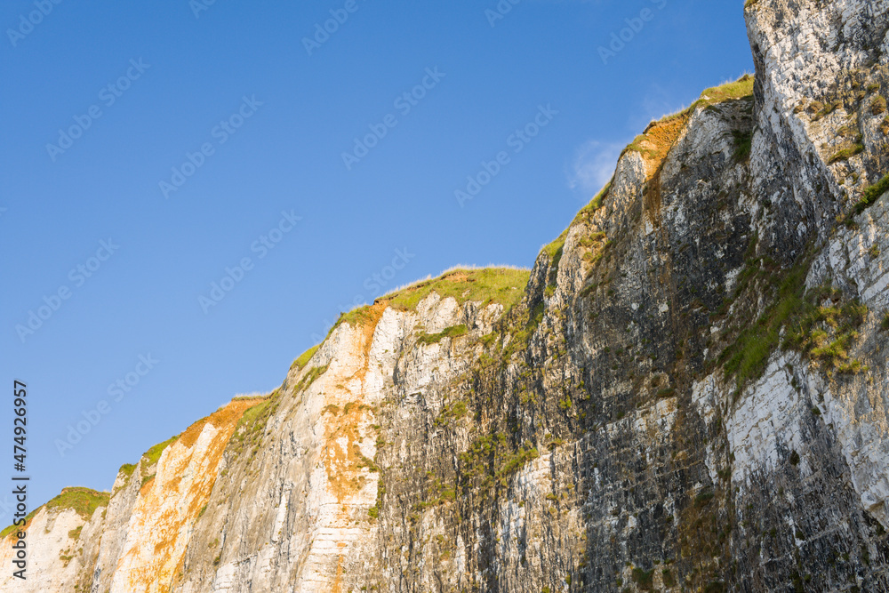 The top of the cliffs of the Normandy countryside in Europe, France, Normandy, in summer on a sunny day.