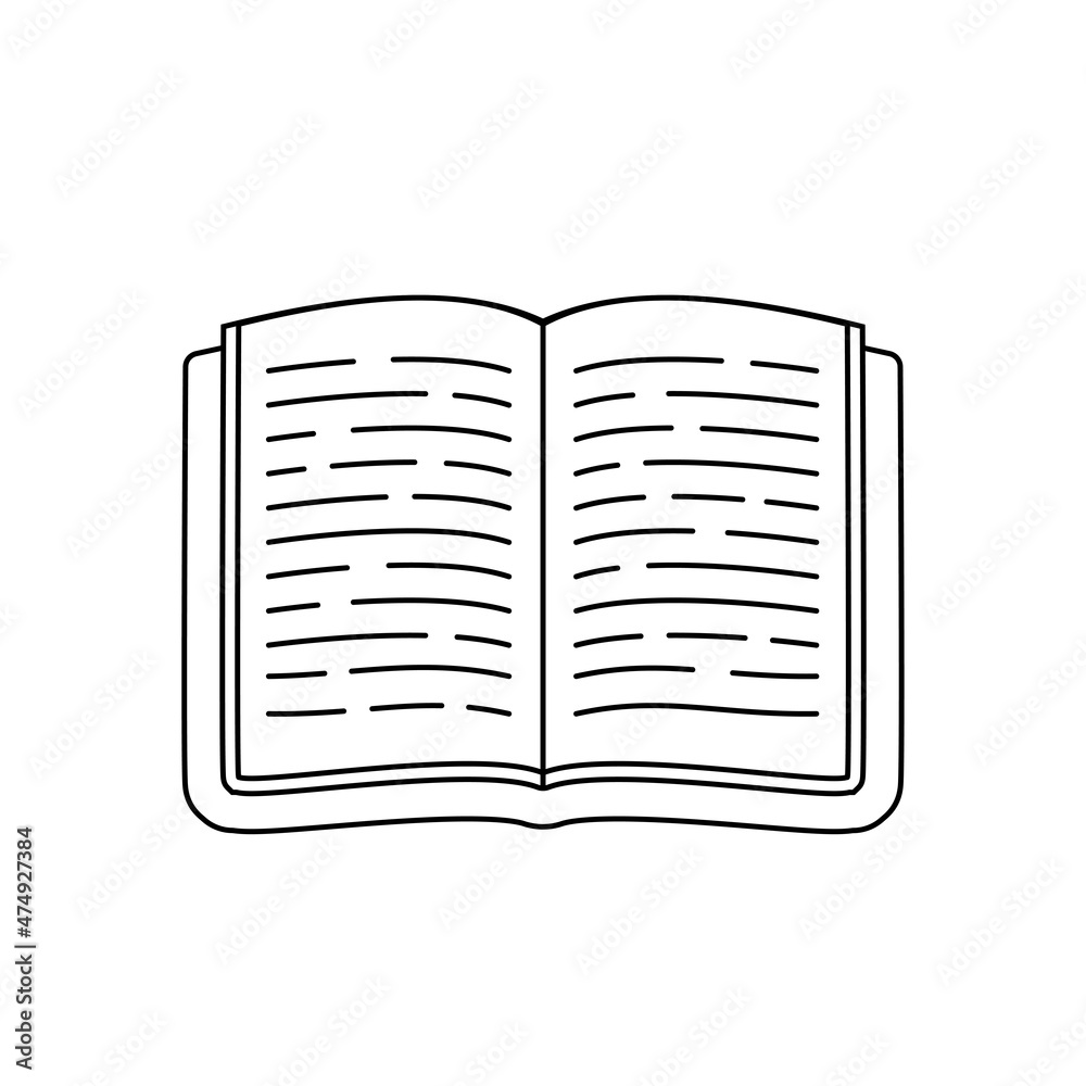Open book icon. Outline symbol. Vector illustration in sketch style isolated on white background. Open book icon. Outline symbol. Vector illustration in sketch style isolated on white background.