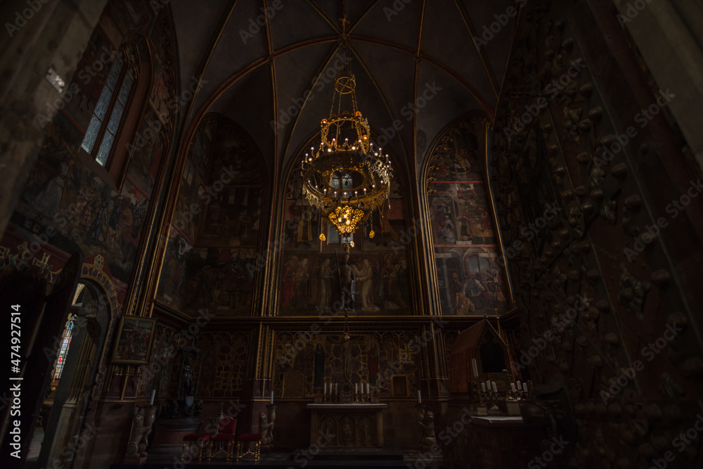 Obraz premium Prague, Czech Republic, June 2019 - view of St Wenceslas Chapel at the famous St. Vitus Cathedral 