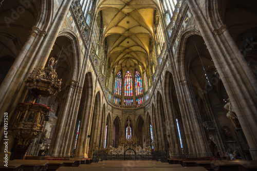 Prague, Czech Republic, June 2019 - inner view of the famous St. Vitus Cathedral 