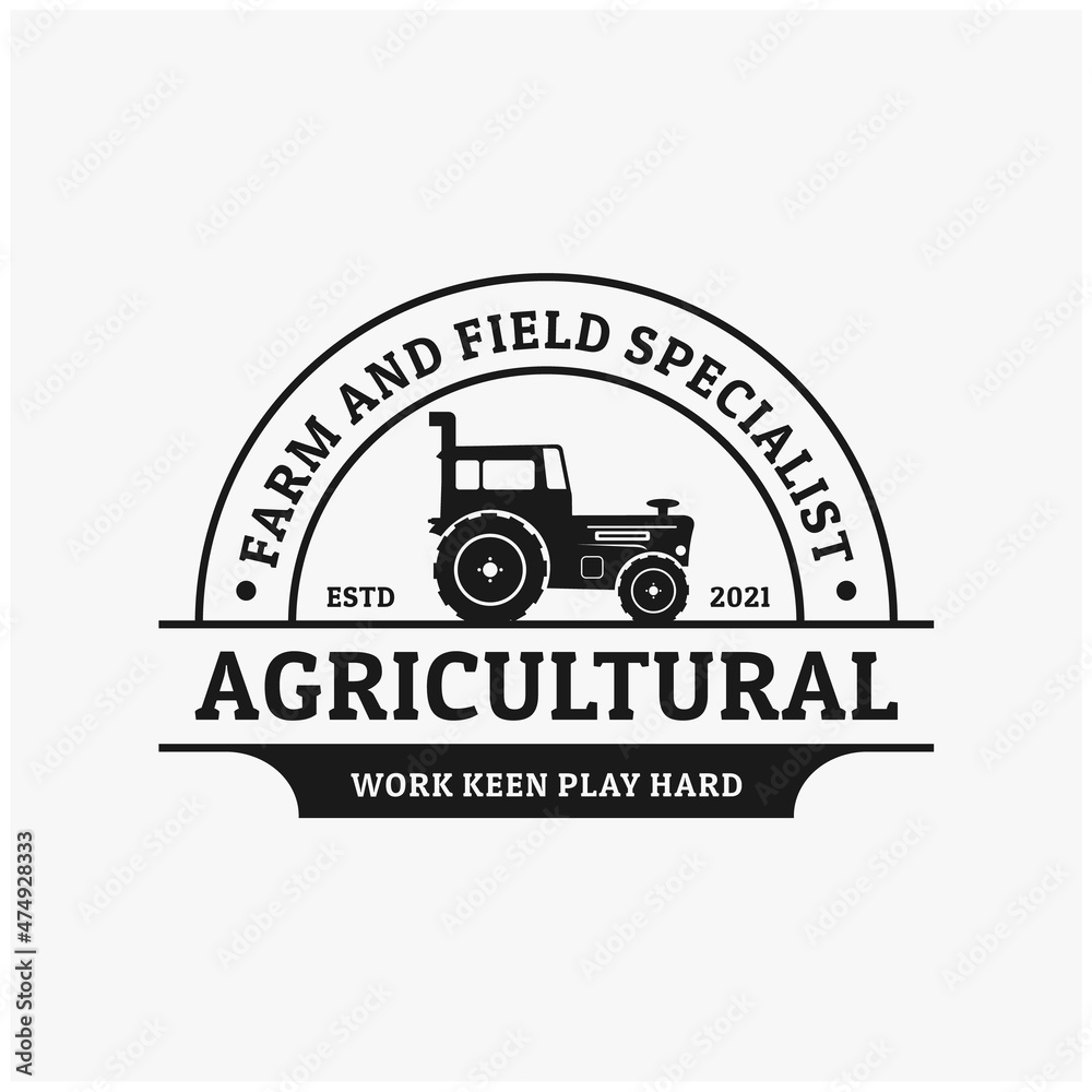 agricultural tractor stamp, emblem, badge logo design inspirations