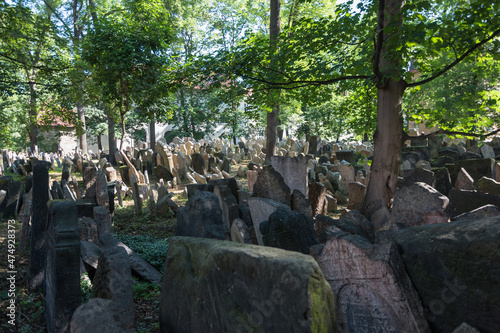 Photography View of the Old Jewish Cemetery and it's many gravestones -Prague, Czech Republi