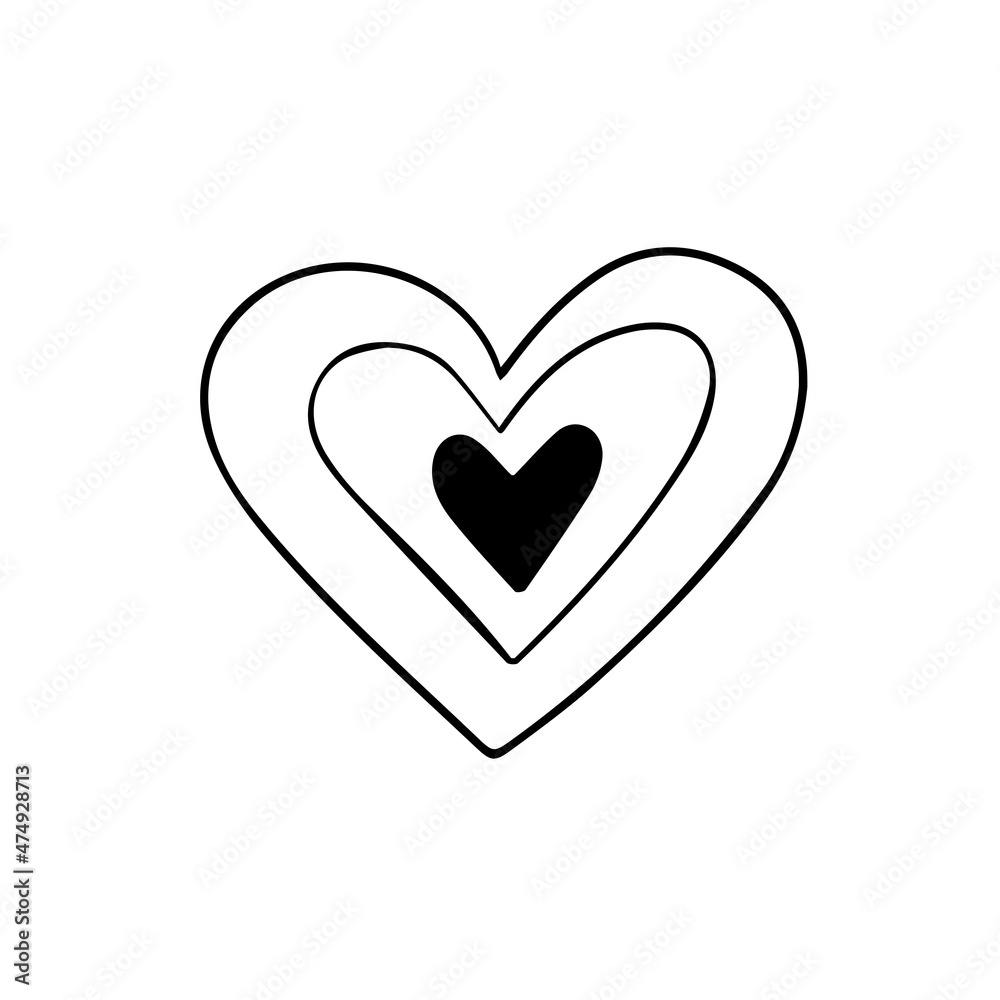 vector hand drawn heart doodle icon, isolated