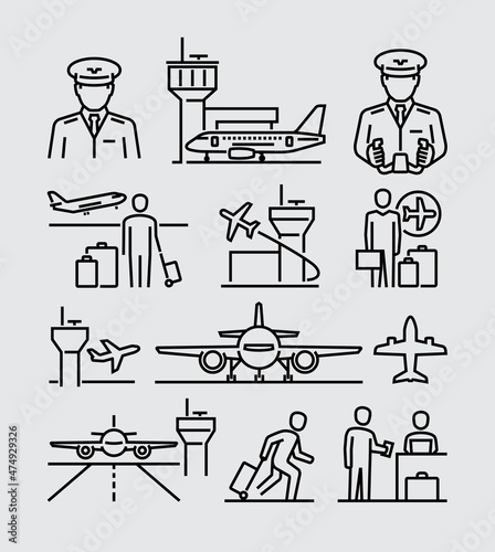Airport Related Vector Line Icons
