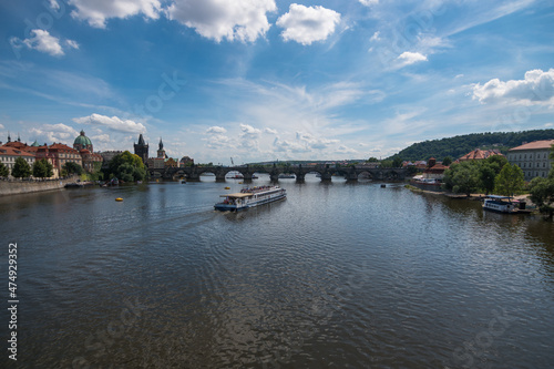 Prague  Czech Republic  June 2019 - beautifu sunset view of Prague by the Vltava River