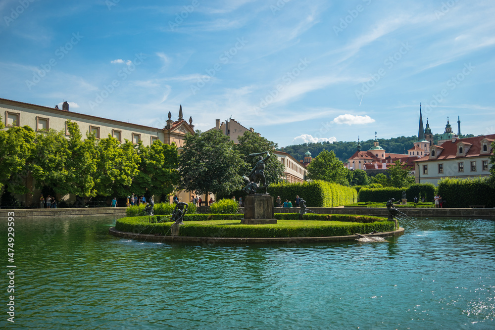 Fototapeta premium Prague, Czech Republic, June 2019 - view of a beautiful pond at Wallenstein Garden