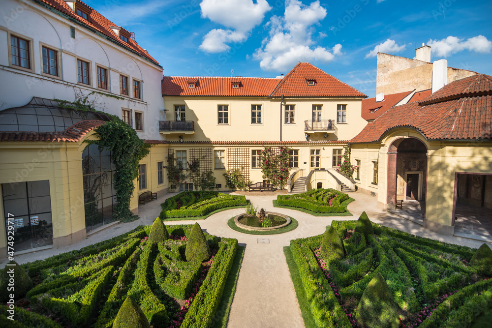 Prague, Czech Republic, June 2019 - view of the beautiful baroque Vrtba Garden 