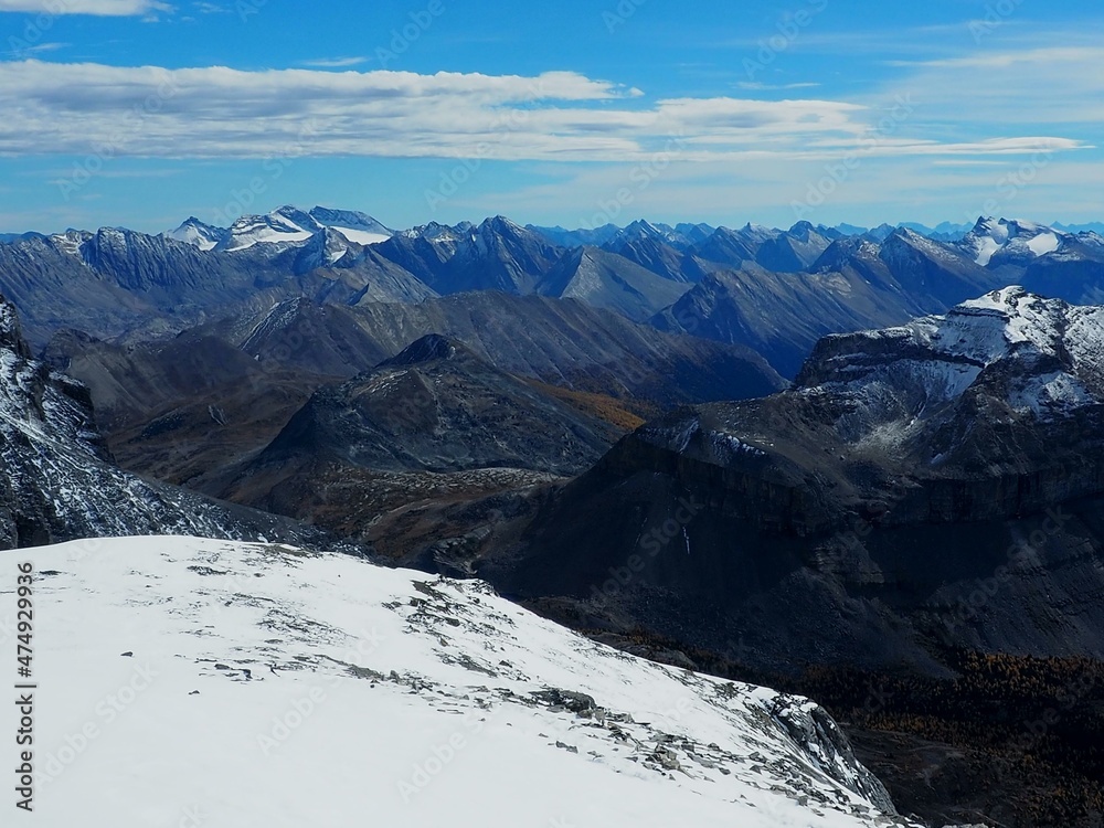 View towards Bonnet Glacier at summit of Mount Richardson near lake Louise Canada   OLYMPUS DIGITAL CAMERA