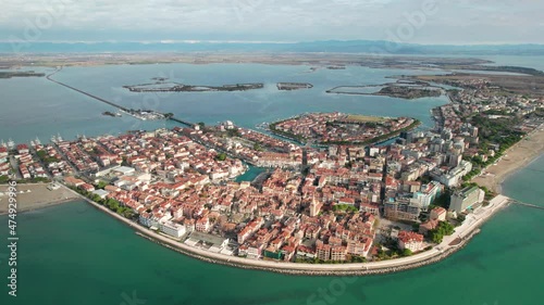 Town of Grado colorful architecture and waterfront aerial view, Friuli-Venezia Giulia region of Italy