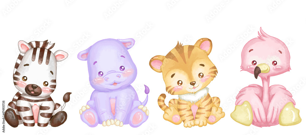Set of jungle animals with vector illustration.