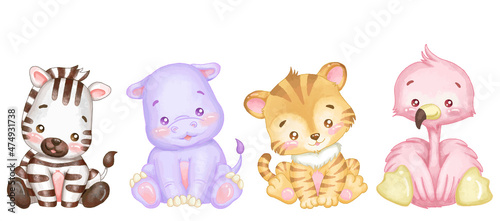 Photography Set of jungle animals with vector illustration.