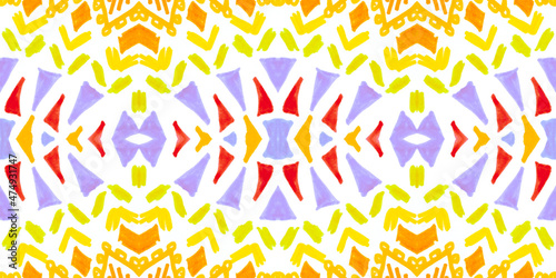 Seamless watercolor triangles pattern. Hand drawn geometric mosaic.