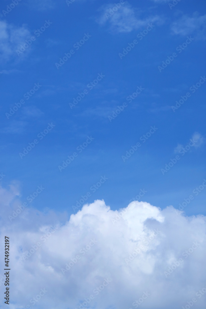 White cumulus clouds on bright blue sky 