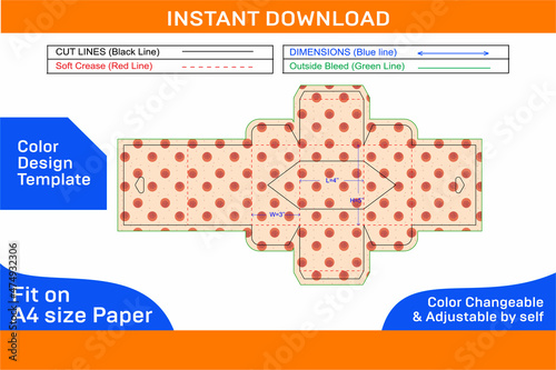 Window straight tuck end box or mobile charger box with hanger dieline template and 3d box Color Design Template