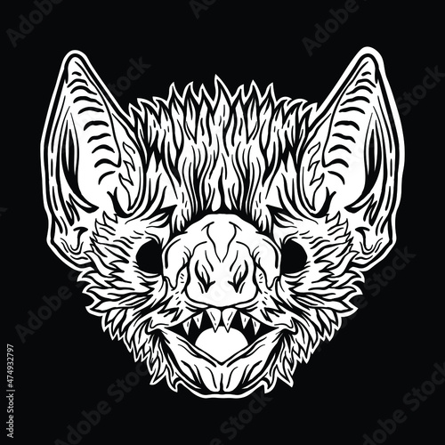 bat black and white illustration print on t-shirts,jacket,souvenirs or tattoo free vector