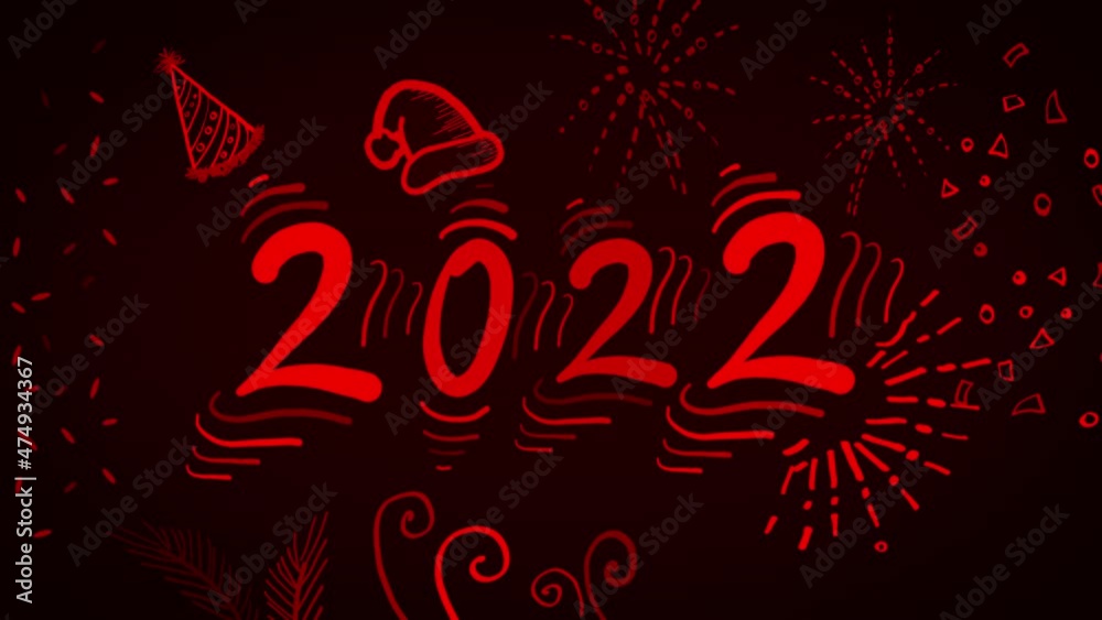 custom made wallpaper toronto digitalDoodle Style Happy new year 2022 Neon led light effect card design. glowing red color light for new year and holiday greeting card or banner.