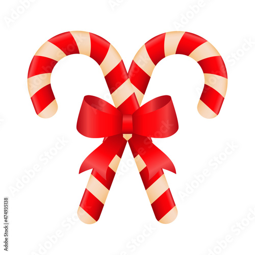Red Christmas candy canes with red bow on white background