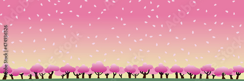 桜舞う春の夕暮れ