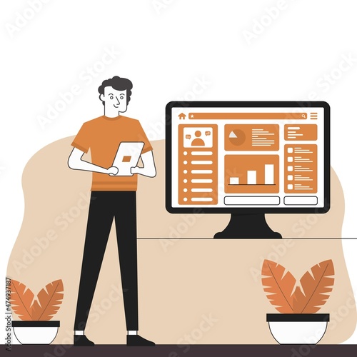 Man Presenting Online Work Illustration