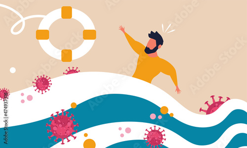 Business help crisis stimulus survive. Coronavirus insurance government bankruptcy economic. Vector illustration financial rescue and first aid finance entrepreneur company. People risk quarantine
