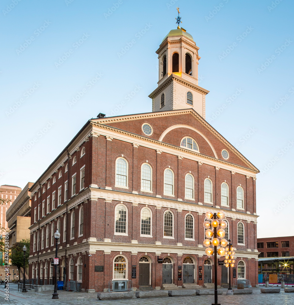 View of the architecture of Boston in Massachusetts, USA at the Faneuil Hall.