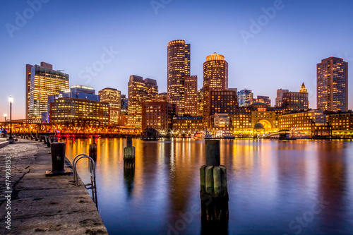 View of Boston in Massachusetts  USA at the Boston Harbor and Financial District.