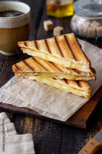 Grilled sandwiches with cheese. Vegetarian food. Breakfast.