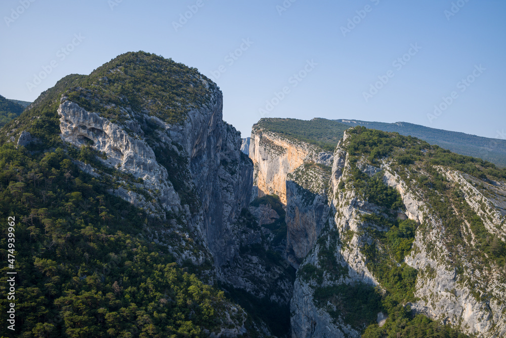 The panoramic view of Gorges du Verdon in Europe, France, Provence Alpes Cote dAzur, Var, in summer, on a sunny day.