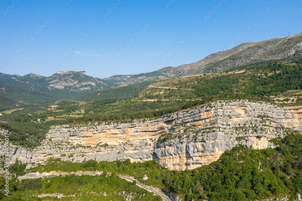 The typical rocks of the Gorges du Verdon in Europe, France, Provence Alpes Cote dAzur, Var, in summer, on a sunny day.