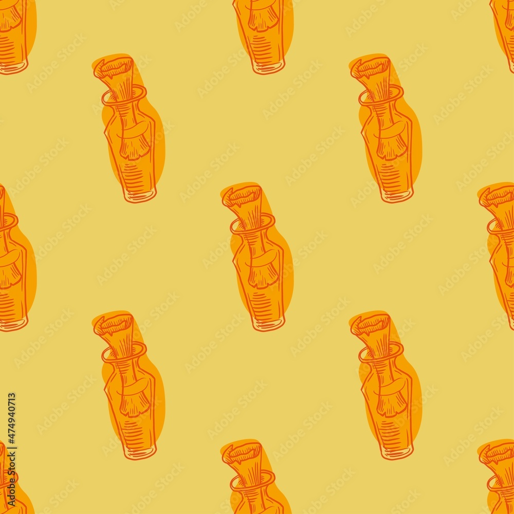 Massage in a bottle seamless pattern vector illustration on yellow background Massage in a bottle seamless pattern vector illustration on yellow background