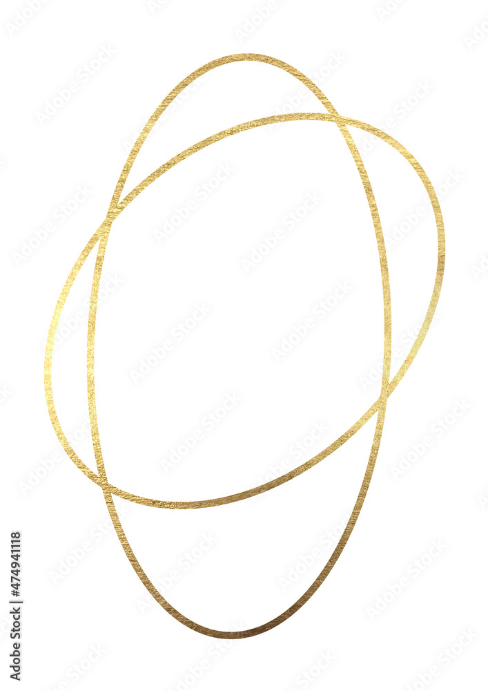 Gold frame. Sample. Empty frame made of gold. Substitute your text. Isolated element on white background